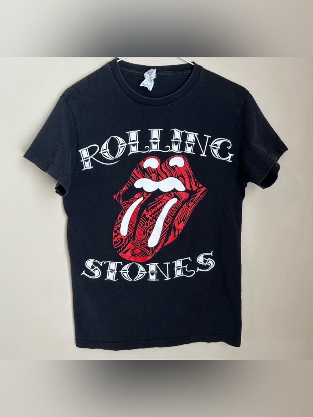 Rolling Stones 2013 Traditional Tattoo Tongue Logo Black Tee T Shirt Top Size S